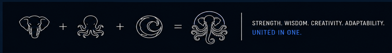 Elephant + Octopus + Circle = Octophant. Strength. Wisdom. Creativity. Adaptability. United in one.